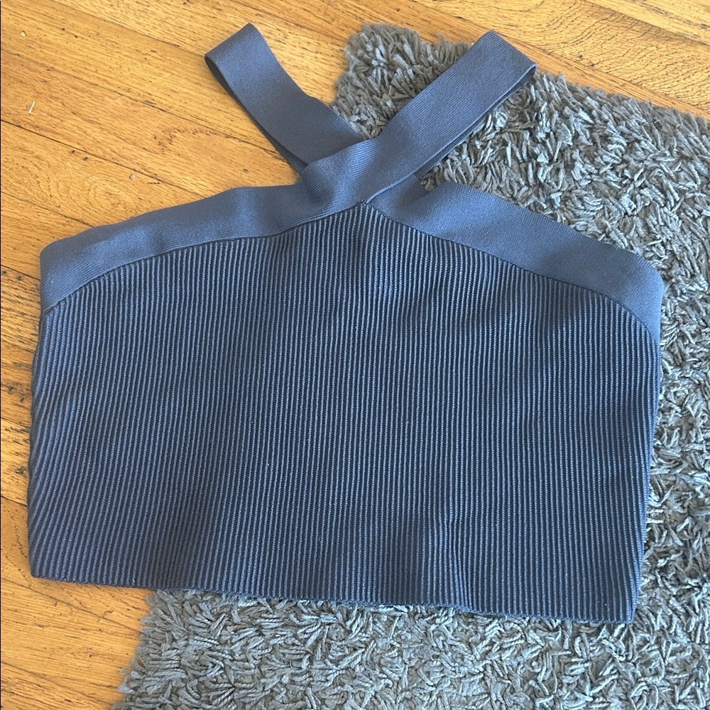 Aritzia Babaton Ribbed Sculpt Knit Criss Cross Cropped Halter Top Dark Gray 2XL
